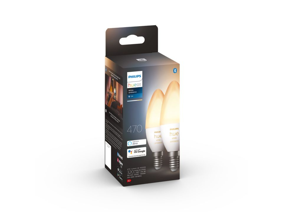 SET 2 becuri smart LED Philips , soclu E14 , putere 4W , forma lumanare , lumina alb calda , alb rece , alimentare 220 - 240 V , Cod Produs: 8719514356733 [4]