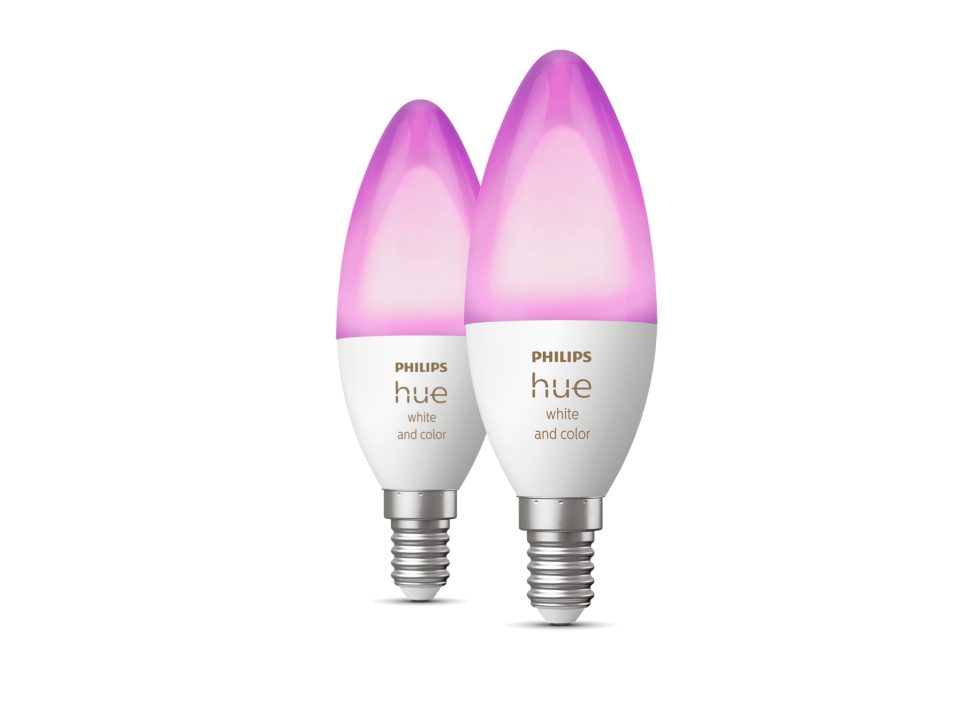 SET 2 becuri smart LED Philips , soclu E14 , putere 4W , forma lumanare , lumina alb , multicolora , alimentare 220 - 240 V , Cod Produs: 8719514356719 [1]