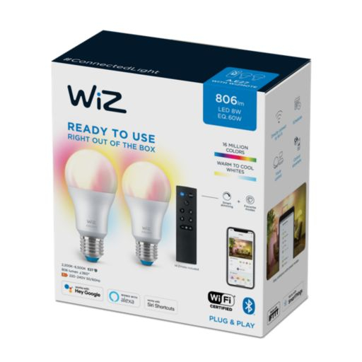 SET 2 becuri smart LED Philips , soclu E27 , putere 8W , forma clasic , lumina multicolora , alimentare 220 - 240 V , Cod Produs: 8719514550117 [2]
