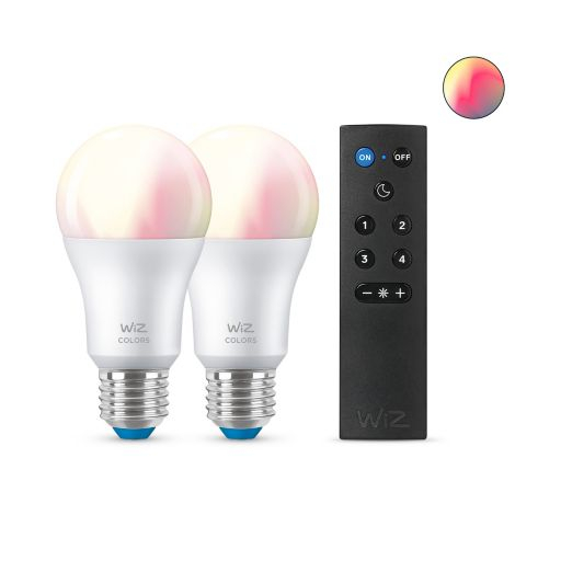 SET 2 becuri smart LED Philips , soclu E27 , putere 8W , forma clasic , lumina multicolora , alimentare 220 - 240 V , Cod Produs: 8719514550117 [1]