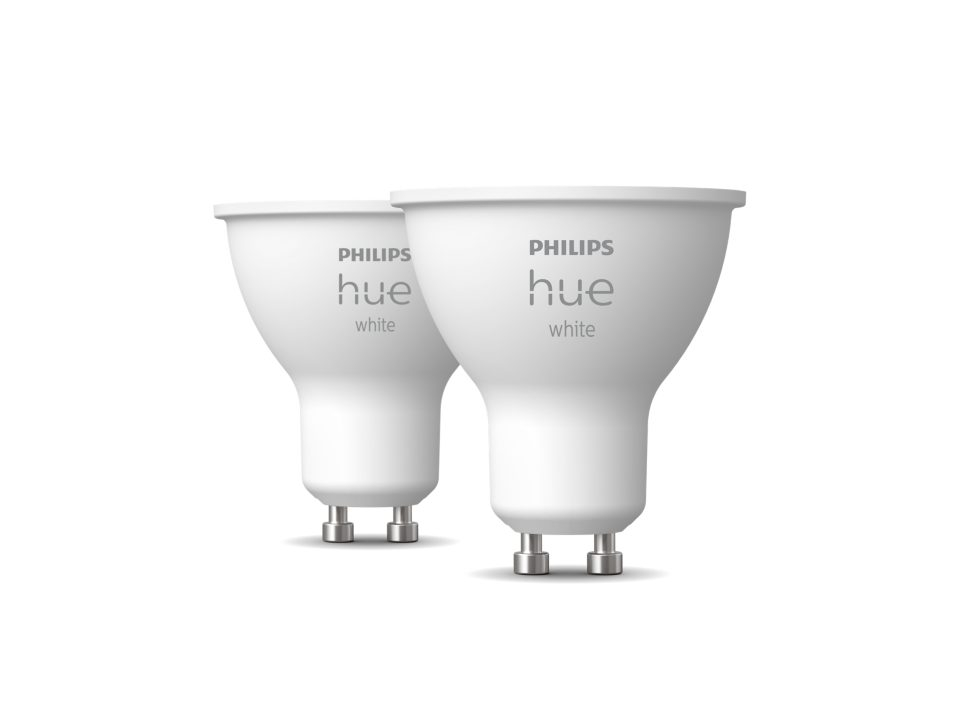 SET 2 becuri smart LED Philips , soclu GU10 , putere 5.2W , forma plat , lumina multicolora , alimentare 220 - 240 V , Cod Produs: 8719514340145 [1]