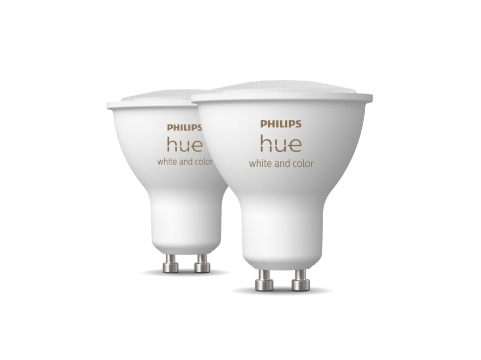 SET 2 becuri smart LED Philips , soclu GU10 , putere 5W , forma spot , lumina multicolora , alimentare 220 - 240 V , Cod Produs: 8719514340084 [2]