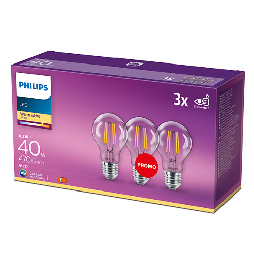 SET 3 becuri smart LED Philips , soclu E27 , putere 4.3W , forma clasic , lumina toate nuantele de alb , alimentare 220 - 240 V , Cod Produs: 8718699665043 [2]