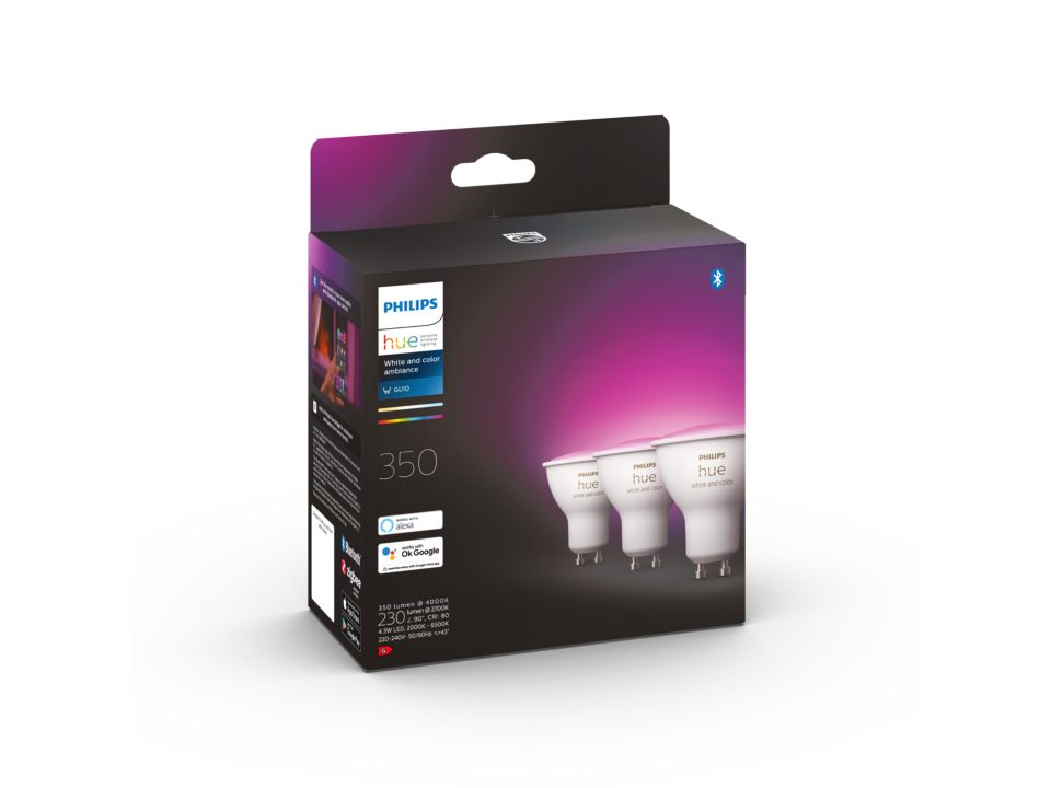 SET 3 becuri smart LED Philips , soclu GU10 , putere 4.3W , forma spot , lumina multicolora , alimentare 220 - 240 V , Cod Produs: 8719514342767 [3]