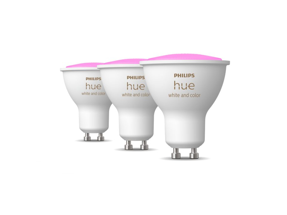 SET 3 becuri smart LED Philips , soclu GU10 , putere 4.3W , forma spot , lumina multicolora , alimentare 220 - 240 V , Cod Produs: 8719514342767 [1]