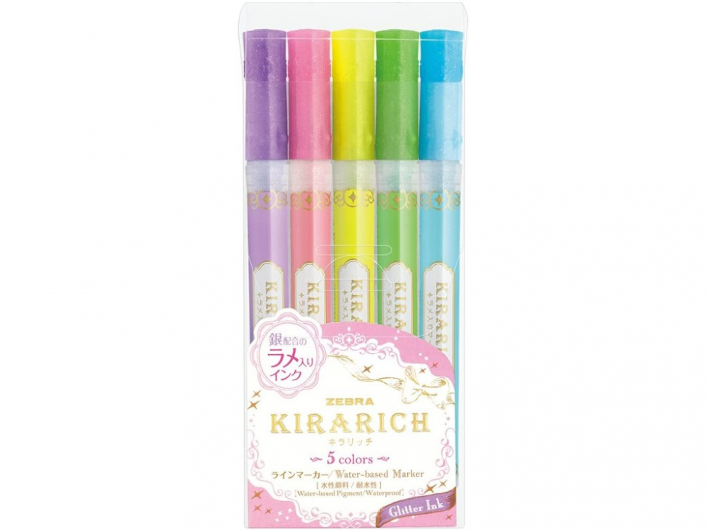 Textmarker glitter 5 culori/set Zebra [1]