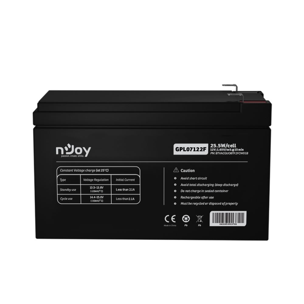 UPS- acumulatori Njoy GPL07122F | Baterie UPS&nbsp; | 12 V | 7 A | Borne&nbsp; F2 | 30 W | 151 x 65 x 94 mm Cod Produs: BTVACGUOBTF2FCW01B [3]