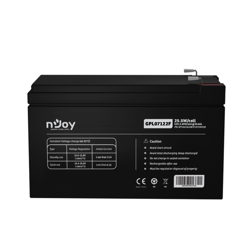 UPS- acumulatori Njoy GPL07122F | Baterie UPS&nbsp; | 12 V | 7 A | Borne&nbsp; F2 | 30 W | 151 x 65 x 94 mm Cod Produs: BTVACGUOBTF2FCW01B [2]