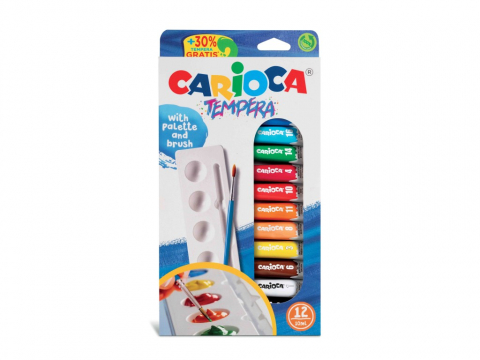 Tempera, guase si acuarele - Acuarele tempera Carioca 12 culori 10 ml cu tavita si pensula