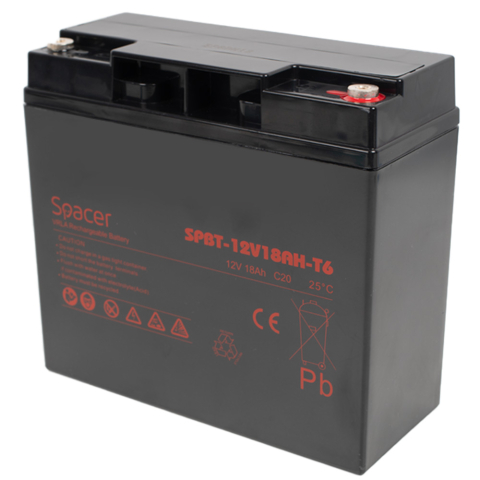 Baterii - ACUMULATOR UPS SPACER 12V / 18Ah, dimensiuni: 181x77x167mm, inaltime+terminal: 167mm, terminal F6(T6), Cod Produs: SPBT-12V18AH-T6