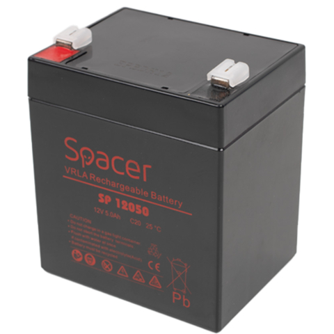 Baterii - ACUMULATOR UPS SPACER 12V /  5Ah, dimensiuni: 90x70x101mm, inaltime+terminal: 107mm, terminal F2(T2), Cod Produs: SP-BAT-12V5AH