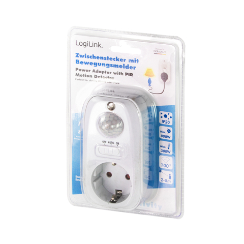 ADAPTOR LOGILINK ,  Schuko x 1 ,  senzor miscare PIR ,  detector zi/noapte ,  IP20 ,  230 V/16A 50Hz max. 800W (bec luminos) sau max. 300W (LED) ,  alb Cod Produs: PA0248 [2]