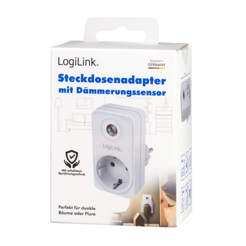ADAPTOR LOGILINK , senzor lumina zi/noapte , indicator LED , Schuko x 1 , IP20 , 230 V/16 A , 50 Hz , max. 3600 W (max 1000 W pentru lampa halogen) , alb Cod Produs: PA0263 [2]