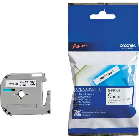 Benzi etichete originale Brother - Banda de etichete termodesctructiva originala Brother MK221BZ, 9mm latime, 8 metri lungime, negru pe alb