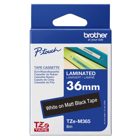 Banda de etichete mata originala Brother TZEM65, 36mm latime, 8 metrii, alb pe transparent [2]