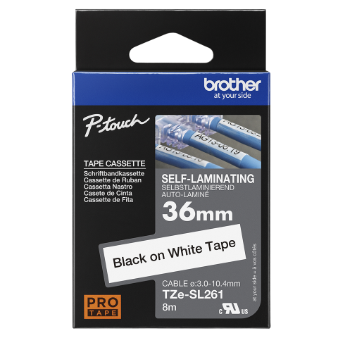 Benzi etichete originale Brother - Banda auto-laminanta originala Brother TZESL261, 36mm latime, 8 metrii, negru pe alb