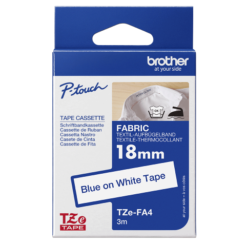 Benzi etichete originale Brother - Banda de etichete material textil originala Brother TZEFA4, 18mm latime, 3 metri lungime, albastru pe alb