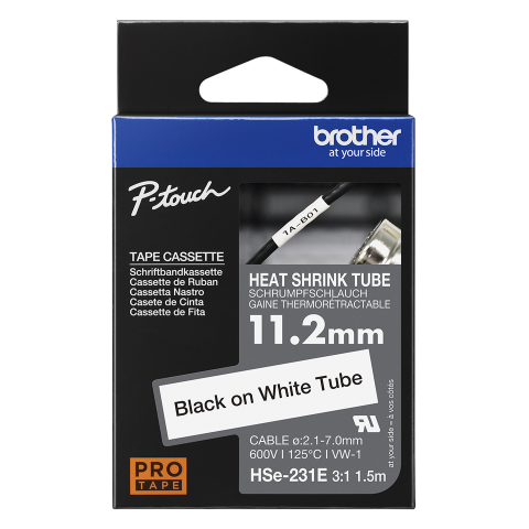 Benzi etichete originale Brother - Banda de etichete termocontractabile originala Brother HSE231E, 11.2mm latime, 1.5 metri lungime, negru pe alb