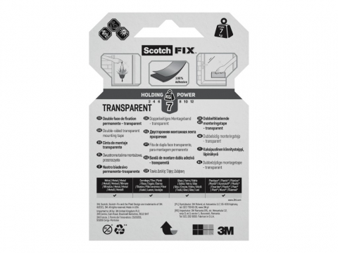 Banda dublu adeziva transparenta pentru montare, 19 mm x 1,5 m, 3M Scotch-Fix™ [5]
