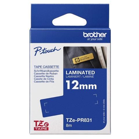 Benzi etichete originale Brother - Banda originala Brother TZEPR831, 12mm latime, 8 metrii, negru pe auriu sclipitor
