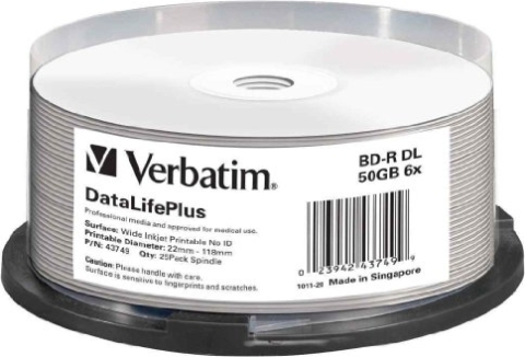 Electronice - BD-R VERBATIM  50GB, viteza 6x, 25 buc, Double Layer, spindle, printabil, Cod Produs: 43749