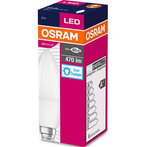 Becuri - BEC LED Osram ,  soclu E14 ,  putere 5.5W ,  forma lumanare ,  lumina alb rece ,  alimentare 220 - 240 V ,  Cod Produs: 4052899971066