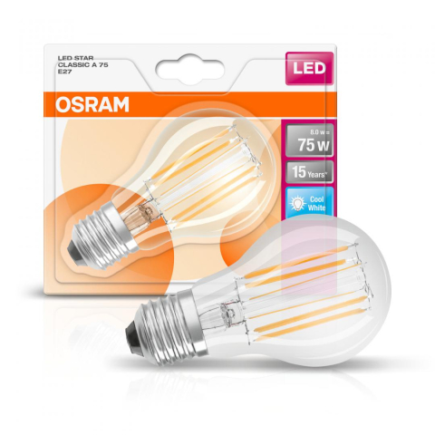 BEC LED Osram ,  soclu E27 ,  putere 7.5W ,  forma clasic ,  lumina alb rece ,  alimentare 220 - 240 V ,  Cod Produs: 4058075817432 [0]