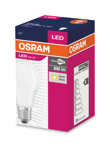 BEC LED Osram ,  soclu E27 ,  putere 8.5W ,  forma clasic ,  lumina alb calda ,  alimentare 220 - 240 V ,  Cod Produs: 4052899326842 [1]