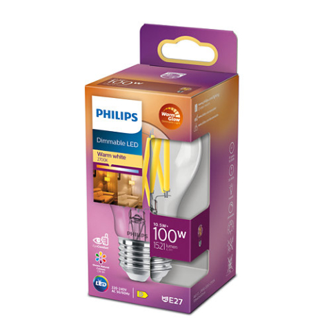 BEC LED Philips ,  soclu E27 ,  putere 10.5W ,  forma clasic ,  lumina alb calda ,  alimentare 220 - 240 V ,  Cod Produs: 8719514324077 [1]