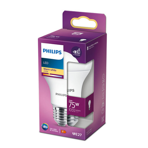BEC LED Philips ,  soclu E27 ,  putere 11W ,  forma clasic ,  lumina alb calda ,  alimentare 220 - 240 V ,  Cod Produs: 8718699769703 [1]