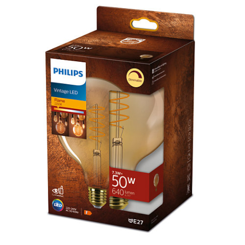 BEC LED Philips ,  soclu E27 ,  putere 7.3W ,  forma sferic ,  lumina flacara ,  alimentare 220 - 240 V ,  Cod Produs: 8719514337831 [1]