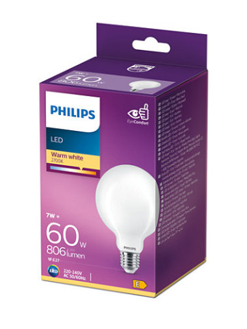 BEC LED Philips ,  soclu E27 ,  putere 7W ,  forma sferic ,  lumina alb calda ,  alimentare 220 - 240 V ,  Cod Produs: 8718699764692 [1]
