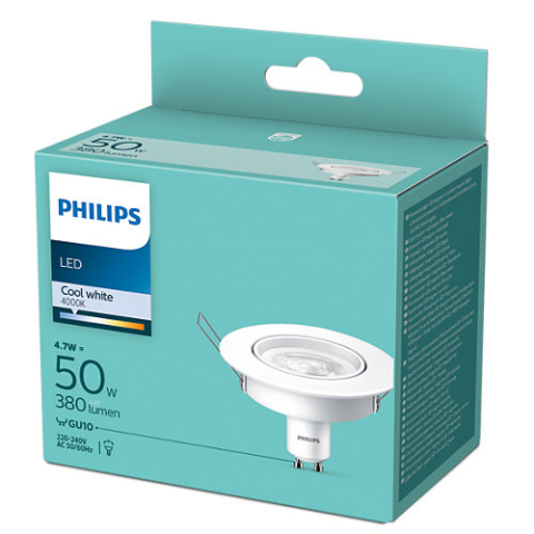 BEC LED Philips ,  soclu GU10 ,  putere 4.7W ,  forma spot ,  lumina alb rece ,  alimentare 220 - 240 V ,  Cod Produs: 8718699777999 [1]