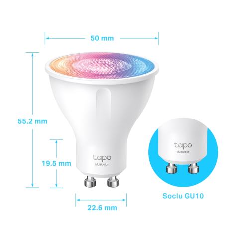 Becuri inteligente - BEC LED wireless TP-LINK ,  350lm ,  2.9W ,  fasung GU10 ,  temp culoare 2200K - 6500K , ctr prin smartph.cu apl.Tapo ,  ajustare auto a luminii in fct. de mom zilei Cod Produs: Tapo L630