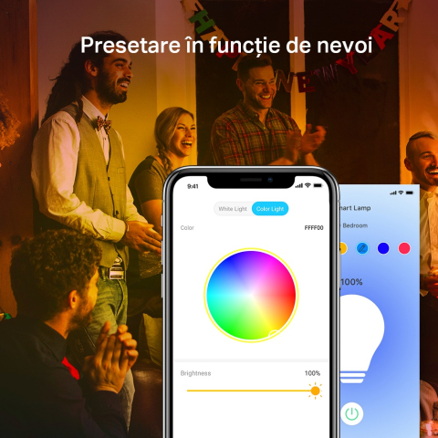 BEC LED wireless TP-LINK ,  800lm ,  8.7W ,  E27 ,  intensitate reglabila ,  ctl prin smartph.cu apl.Tapo ,  ajustare auto a luminii in fct. de mom zilei-diferite culori Cod Produs: Tapo L530E [4]
