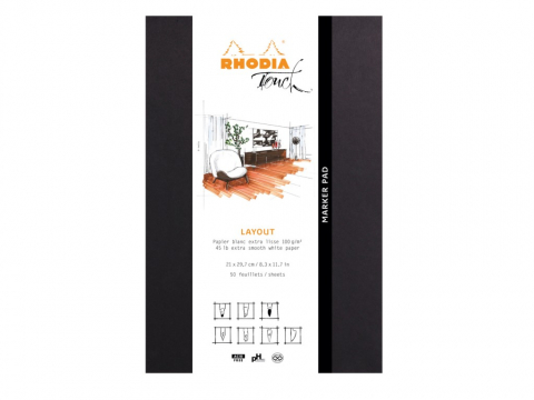 Caiete si blocuri de desen - Blocnotes grafic A4+ (21 x 31,8 cm), 50 file, portrait Rhodia Touch Layout