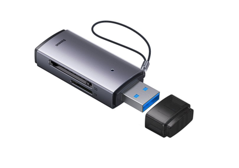 Medii de stocare - CARD READER extern Baseus Lite ,  interfata USB 3.0 ,  citeste/scrie: SD ,  microSD viteza pana la 480Mbps ,  suporta carduri maxim 512 GB ,  metalic ,  gri Cod Produs: WKQX060013