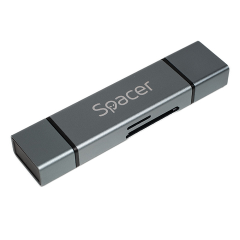 Medii de stocare - CARD READER extern SPACER ,  4 in 1 ,  interfata USB 2.0 ,  USB Type C ,  citeste/scrie: SD ,  micro SD; extraconectori mama USB si Type-C ,  aluminiu ,  Cod Produs: SPCR-TYPEC-USB-01