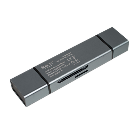 CARD READER extern SPACER ,  4 in 1 ,  interfata USB 2.0 ,  USB Type C ,  citeste/scrie: SD ,  micro SD; extraconectori mama USB si Type-C ,  aluminiu ,  Cod Produs: SPCR-TYPEC-USB-01 [3]