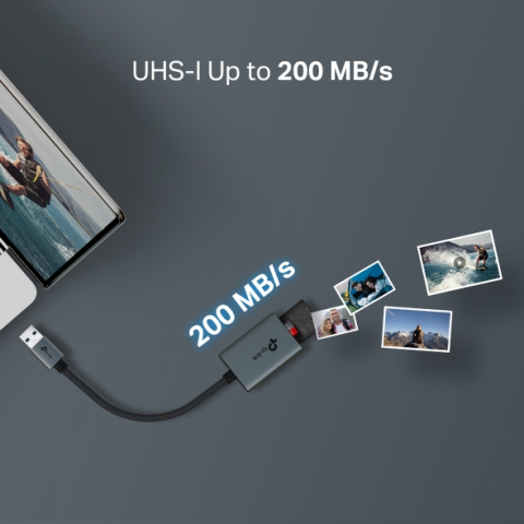 CARD READER extern TP-Link ,  interfata USB 3.0 ,  citeste/scrie: SD si microSD ,  suporta carduri maxim 1 TB ,  lungime cablu 15 cm ,  metalic ,  gri Cod Produs: UA430 [6]