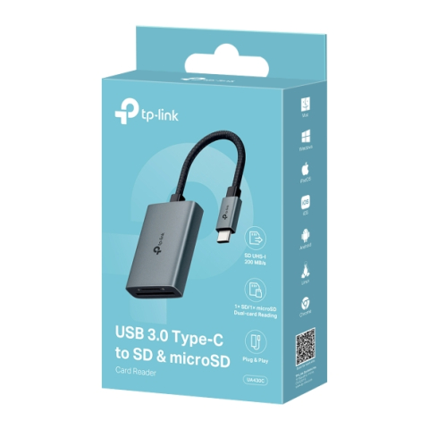 CARD READER extern TP-Link ,  interfata USB Type-C ,  citeste/scrie: SD si microSD ,  suporta carduri maxim 1 TB ,  lungime cablu 15 cm ,  metalic ,  gri Cod Produs: UA430C [8]
