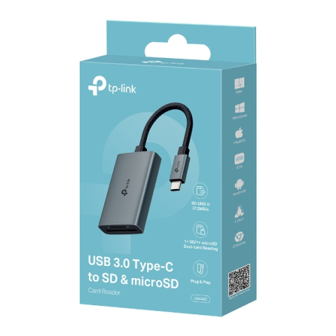 CARD READER extern TP-Link ,  interfata USB Type-C ,  citeste/scrie: SD si microSD ,  suporta carduri maxim 1 TB ,  lungime cablu 15 cm ,  metalic ,  gri Cod Produs: UA440C [9]