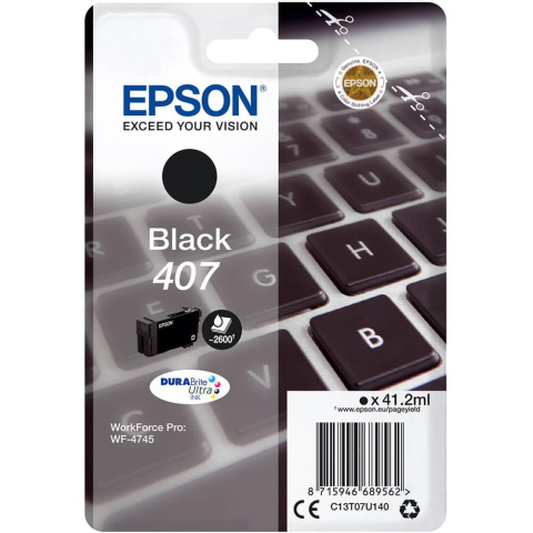 Cartuse originale - Cartus Cerneala C13T07U140 Original Epson Black, nr.407, pentru WF-4745 Series , 41,2ml