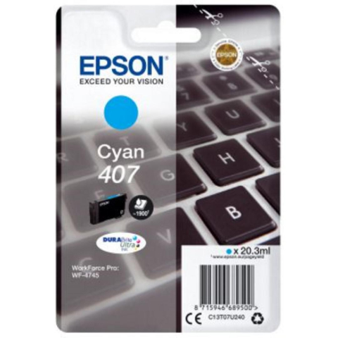 Cartuse originale - Cartus Cerneala C13T07U240 Original Epson Cyan, nr.407, pentru WF-4745 Series , 20,3ml