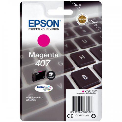 Cartuse originale - Cartus Cerneala C13T07U340 Original Epson Magenta, nr.407, pentru WF-4745 Series , 20,3ml