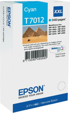 Cartuse originale Epson - Cartus Cerneala Original Epson Cyan, T7012, pentru WP4000|4500, , (timbru verde 0.15 lei), "C13T70124010"(RAPO)
