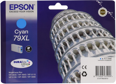 Cartuse originale - Cartus Cerneala C13T79024010 Original Epson Cyan , T790240 , pentru Workforce Pro WP-5110 | 51490 | 5620 | 5690 , ; Compatibil: Workforce Pro WP-5110 , 51490 , 5620 , 5690