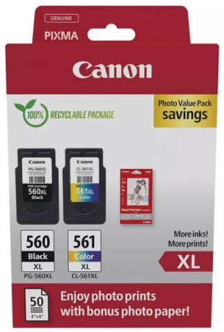 Cartuse originale - Combo-Pack Original 3712C008AA Canon Black/Color, PG-560XL/CL-561XL-VP, pentru Pixma TS5350 | TS5351 | TS5352, 400/300,(GP-501 50pag) (timbru verde 0.3 lei), "3712C008AA"