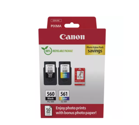 Cartuse originale - Combo-Pack Value 3713C008AA Original Canon Black/Color, PG-560/CL-561+hartie Photo, pentru Pixma TS5350 | TS5351 | TS5352, 180/180
