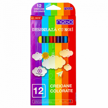 Creioane - Creioane color hexagonale Nebo, 12 culori/set
